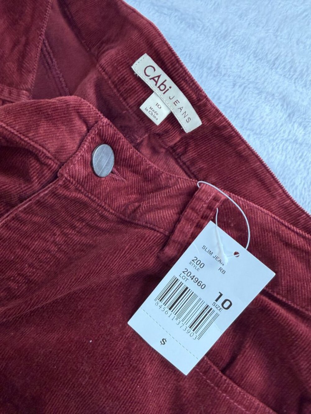 Cabi Corduroy Pants Womens Size 10 Burgundy Red Slim Jean Casual Stretch NWT - Picture 3 of 10